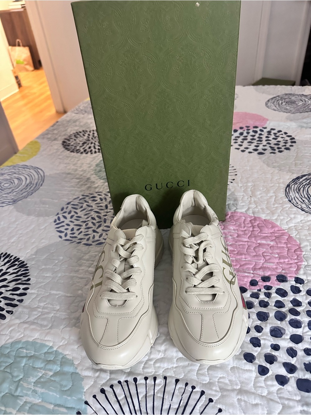 Gucci Cream Leather Chunky Sneakers with Logo Detail